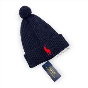 Polo Ralph Lauren Navy Knit Wool Blend Pom Pom Beanie Hat Men’s One Size